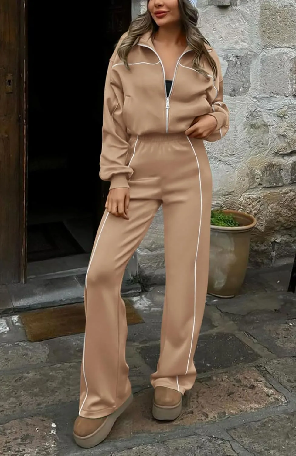BTFBM Women's Two Piece Tracksuit Fall 2025 Long Sleeve Zip Up Sweatshirt Long Pants Outfits Jogger Sweatsuit Sets