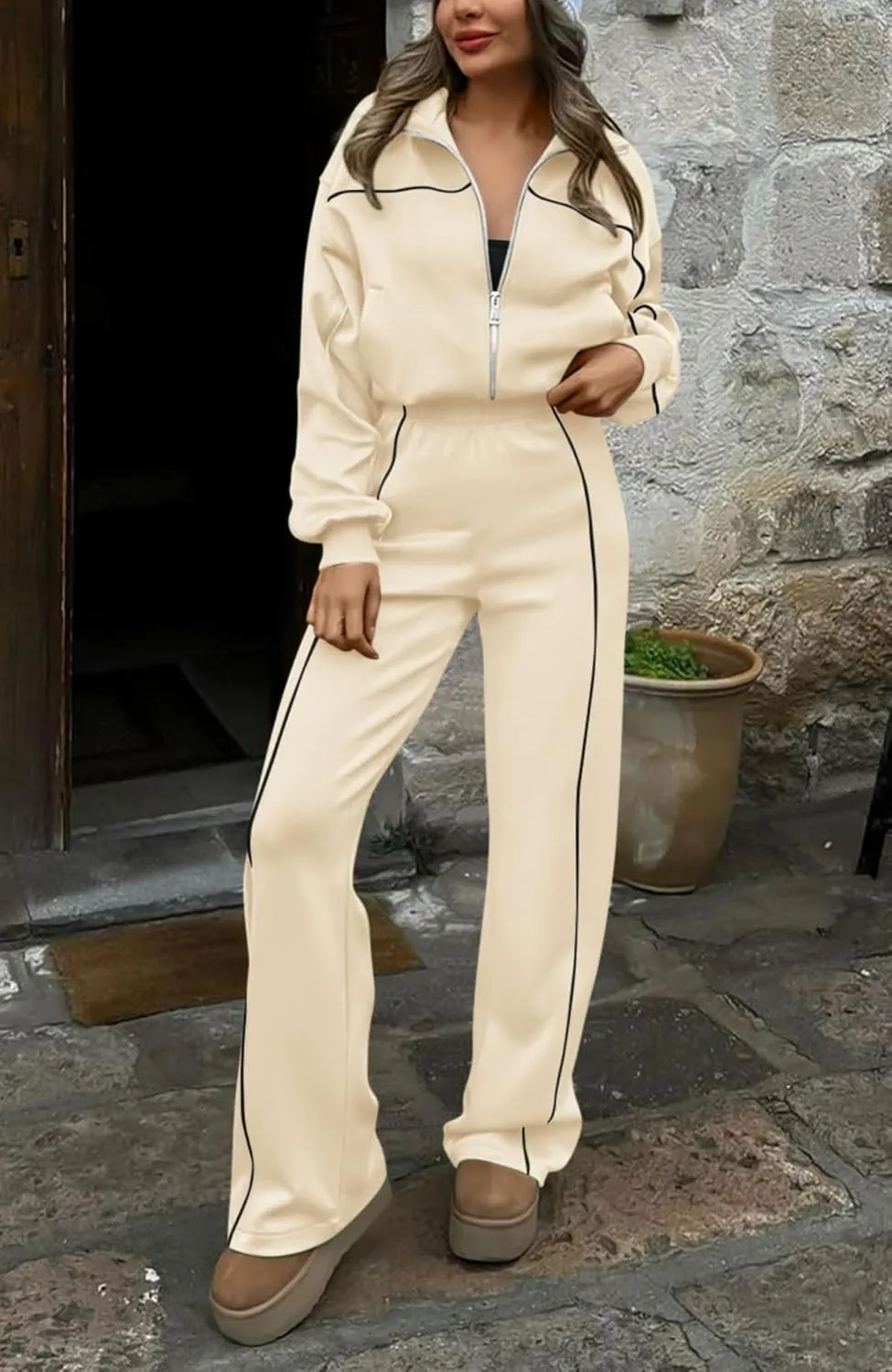 BTFBM Women's Two Piece Tracksuit Fall 2025 Long Sleeve Zip Up Sweatshirt Long Pants Outfits Jogger Sweatsuit Sets