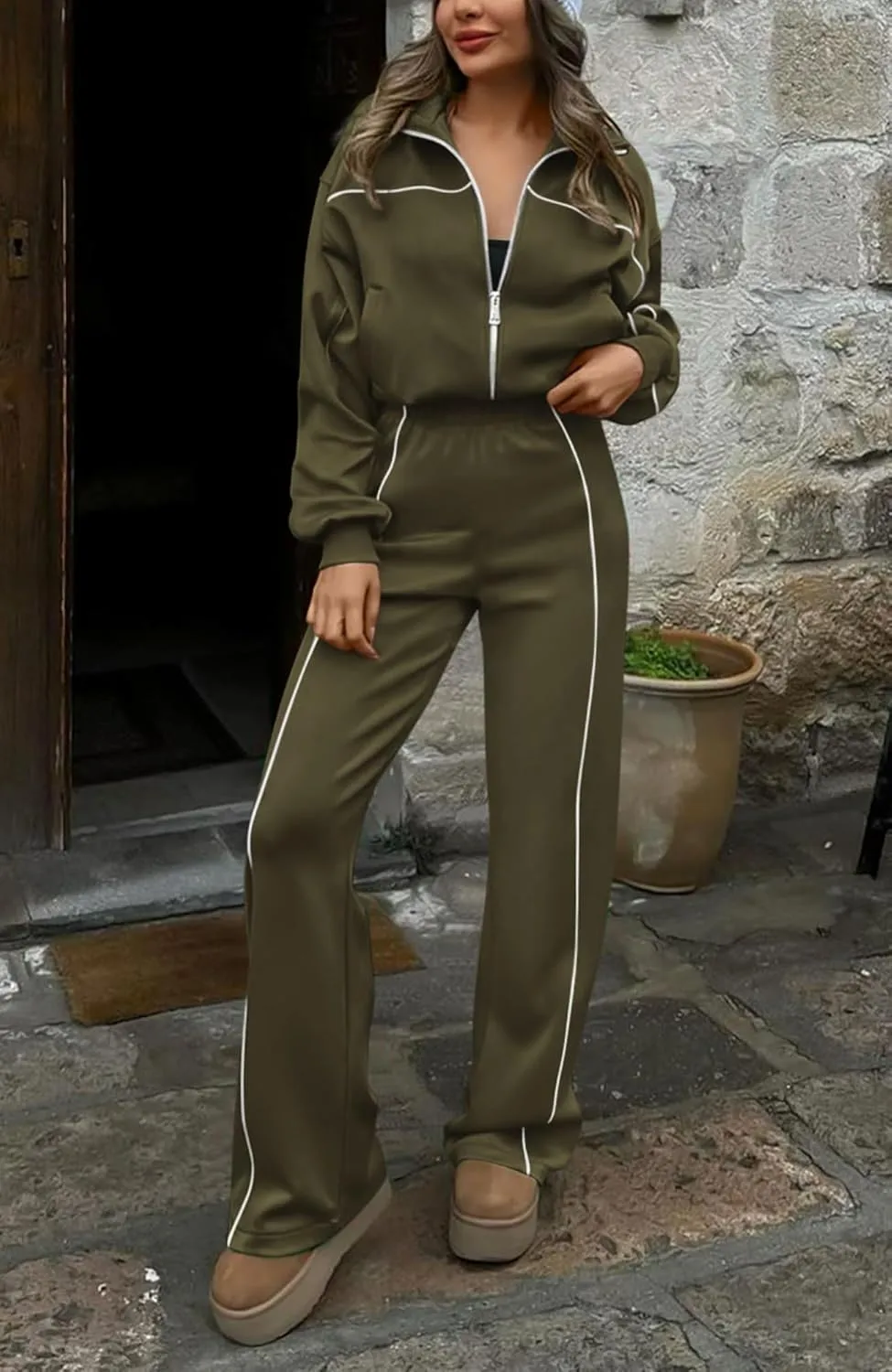 BTFBM Women's Two Piece Tracksuit Fall 2025 Long Sleeve Zip Up Sweatshirt Long Pants Outfits Jogger Sweatsuit Sets