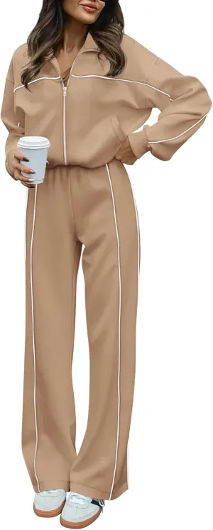 BTFBM Women's Two Piece Tracksuit Fall 2025 Long Sleeve Zip Up Sweatshirt Long Pants Outfits Jogger Sweatsuit Sets