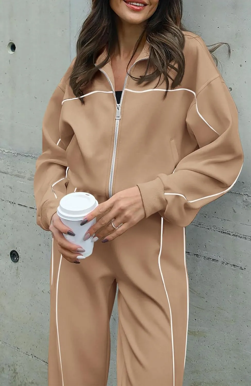 BTFBM Women's Two Piece Tracksuit Fall 2025 Long Sleeve Zip Up Sweatshirt Long Pants Outfits Jogger Sweatsuit Sets