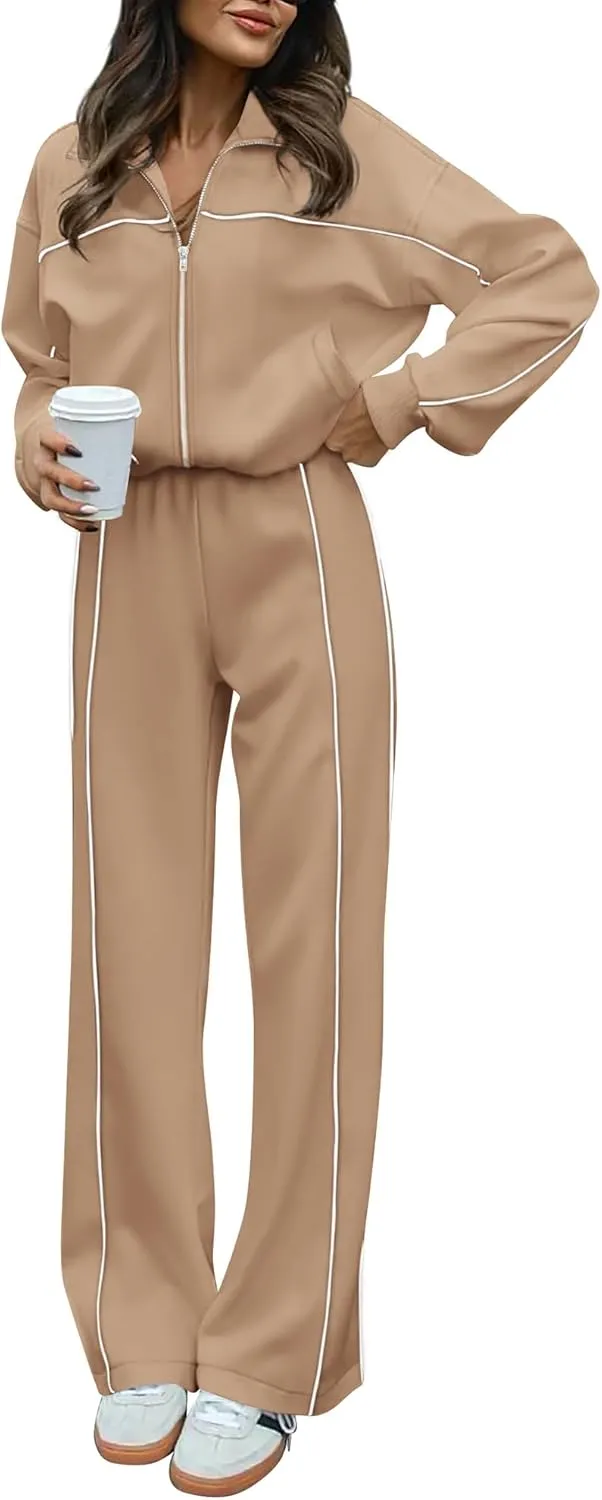 BTFBM Women's Two Piece Tracksuit Fall 2025 Long Sleeve Zip Up Sweatshirt Long Pants Outfits Jogger Sweatsuit Sets