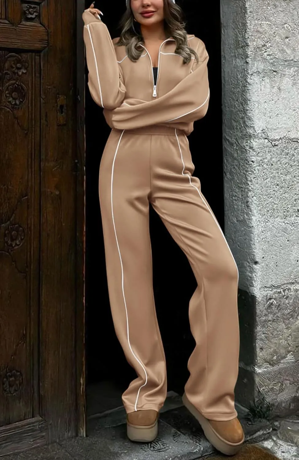 BTFBM Women's Two Piece Tracksuit Fall 2025 Long Sleeve Zip Up Sweatshirt Long Pants Outfits Jogger Sweatsuit Sets