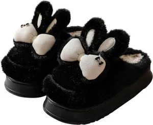 Bunny Animal Slippers for Women and Men Cute Bow Fuzzy Fluffy Comfy Funny Furry Rabbit House Slipper for Indoor Outdoor