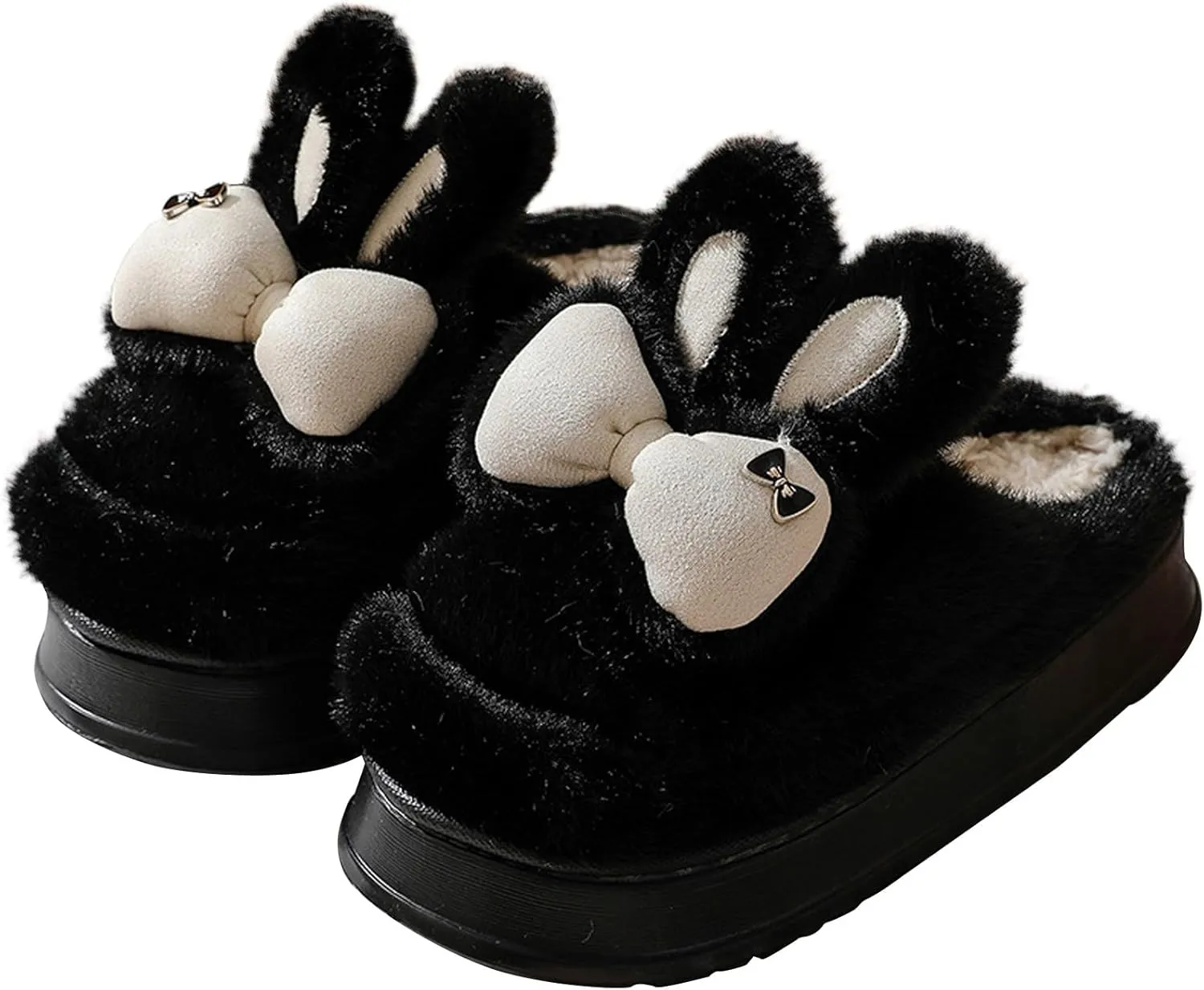 Bunny Animal Slippers for Women and Men Cute Bow Fuzzy Fluffy Comfy Funny Furry Rabbit House Slipper for Indoor Outdoor