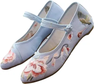 Butterfly Flowers Embroidered Women Canvas Ballet Flats Cotton Pointed Toe Ballerinas Shoes Ladies Dancing Shoes