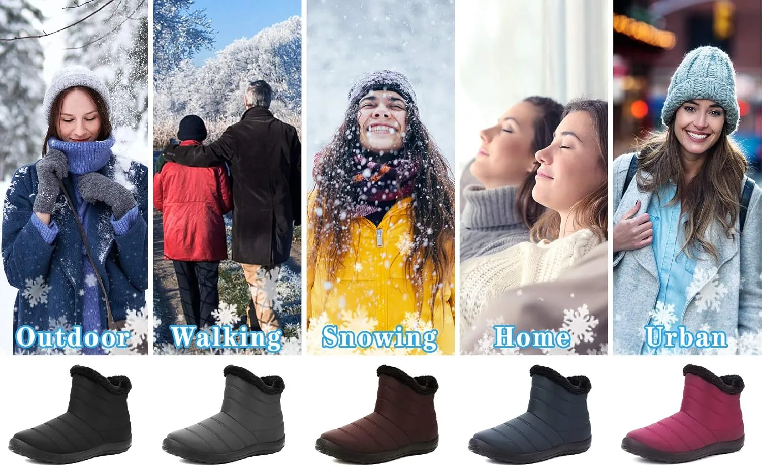 Camfosy Womens Ankle Snow Boots Warm Fur Lining Winter Boots Water Resistant Anti-Slip Short Boots Comfort Outdoor Flats Shoes Casual Working Sneakers