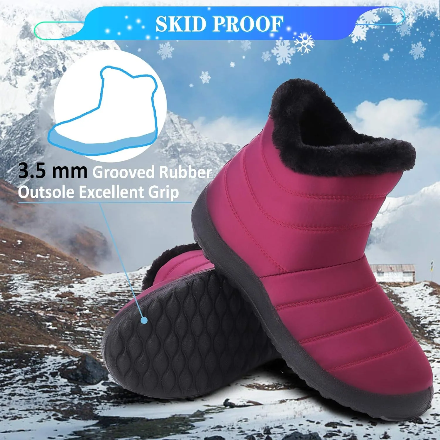 Camfosy Womens Ankle Snow Boots Warm Fur Lining Winter Boots Water Resistant Anti-Slip Short Boots Comfort Outdoor Flats Shoes Casual Working Sneakers
