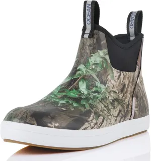 Camo Deck Boots for Men Waterproof Anti-Slip Rubber Ankle Rain Boots for Fishing Gardening Outing