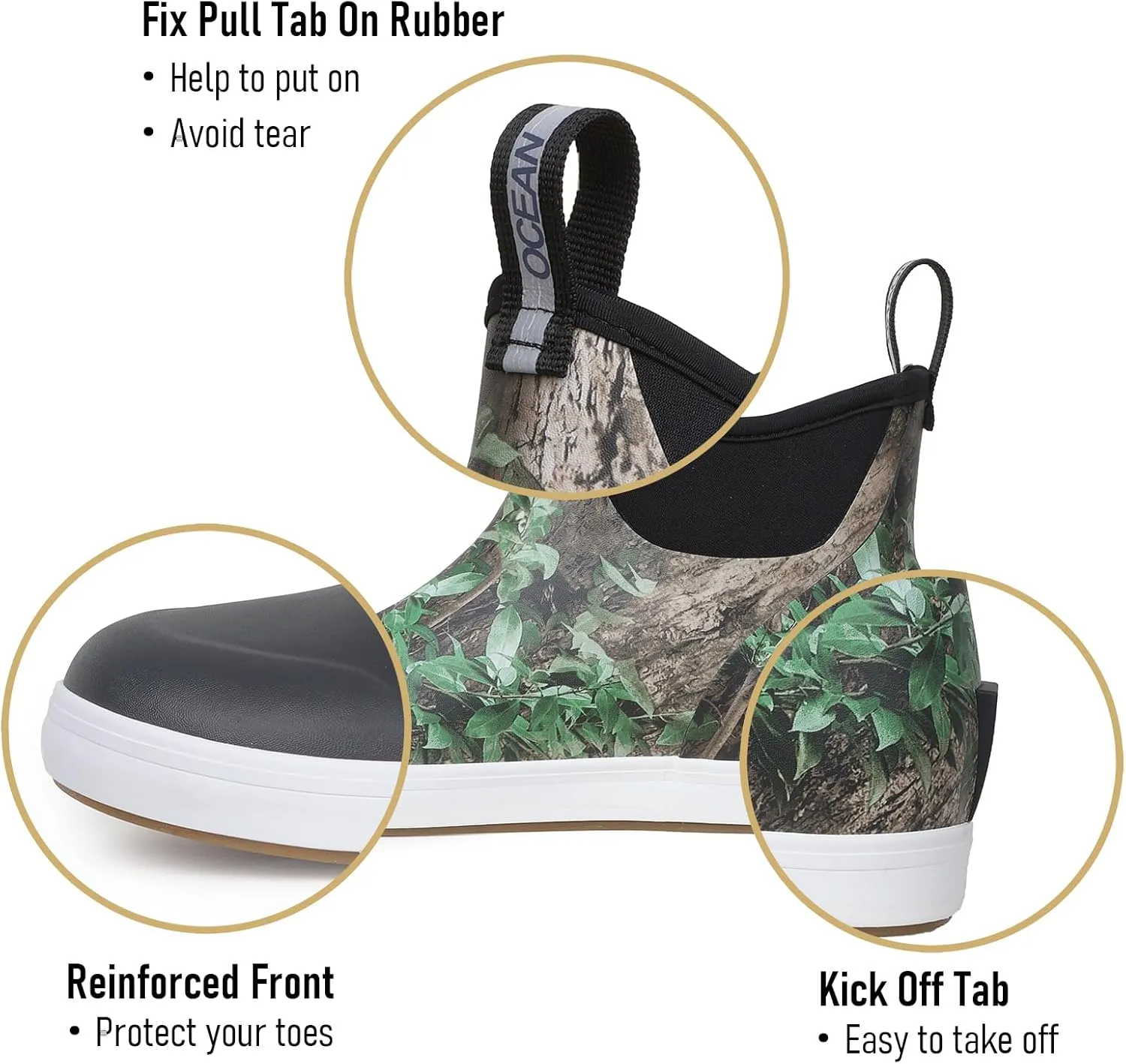 Camo Deck Boots for Men Waterproof Anti-Slip Rubber Ankle Rain Boots for Fishing Gardening Outing