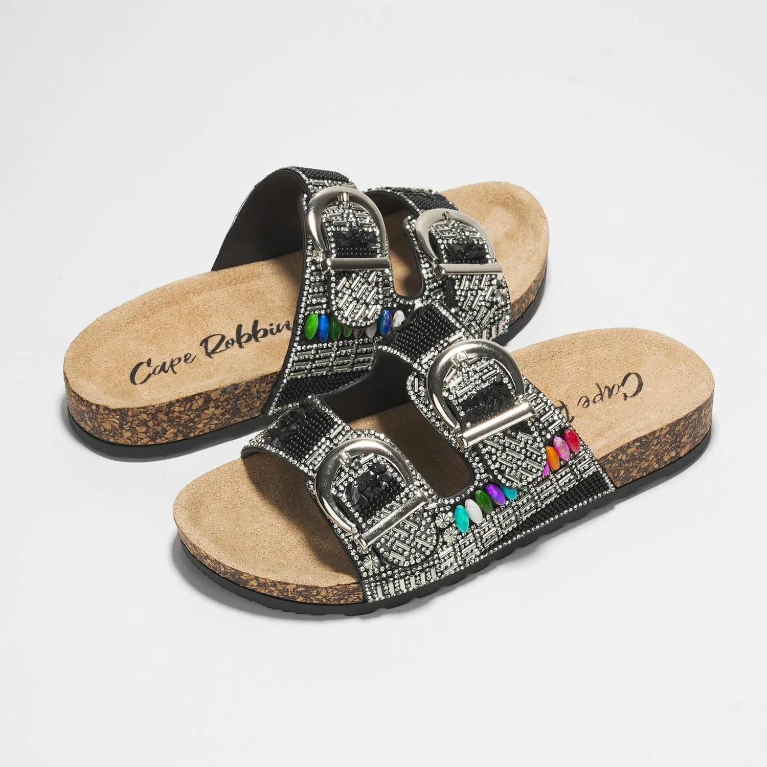 Cape Robbin Danita Rhinestone Buckle Cork Sandals (Danita)