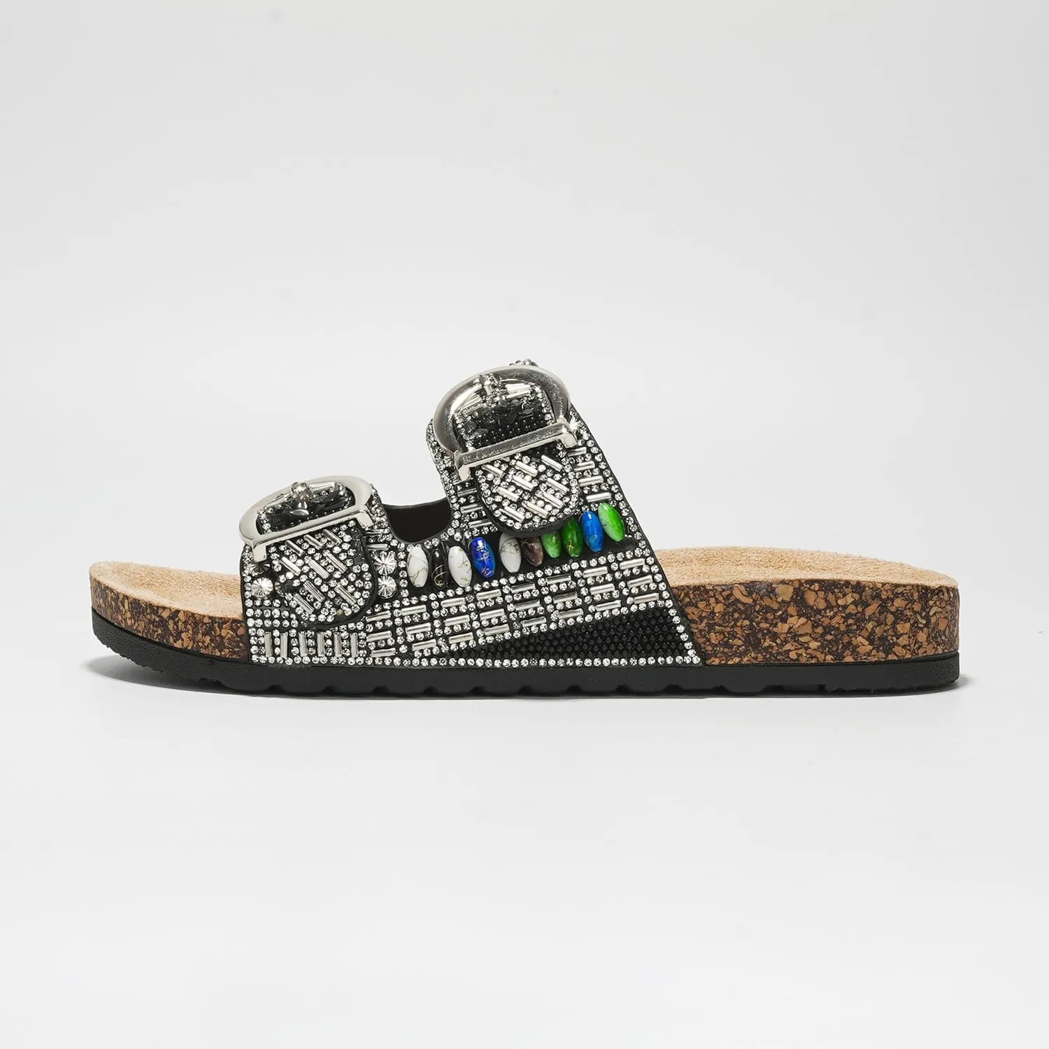 Cape Robbin Danita Rhinestone Buckle Cork Sandals (Danita)