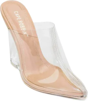 Cape Robbin Women's Sugar Transparent Lucite Clear Wedge Heel PVC Closed Toe Slip On Mules