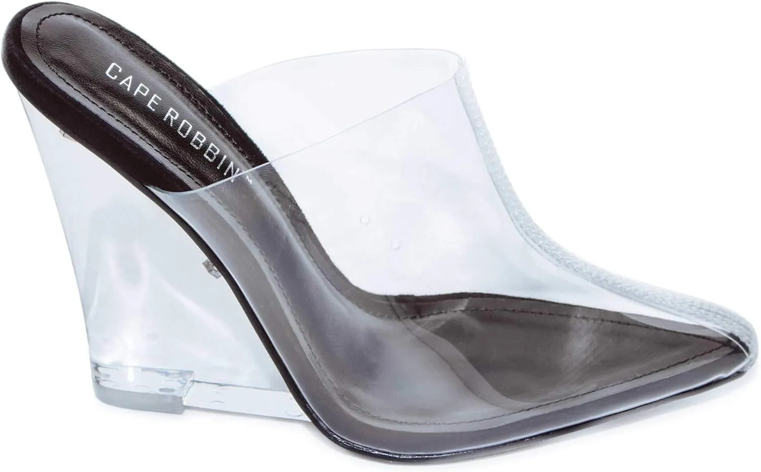 Cape Robbin Women's Sugar Transparent Lucite Clear Wedge Heel Pvc Closed Toe Slip On Mules
