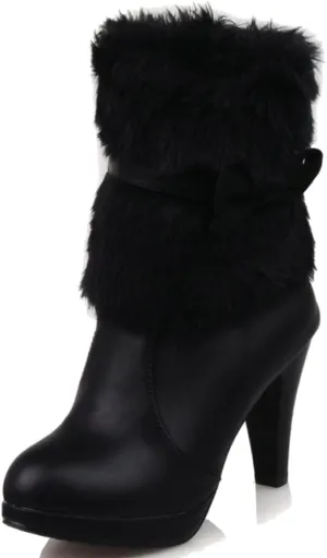 Caradise Womens Faux Fur Lined Winter Ankle Boots Platform Chunky High Heel Booties