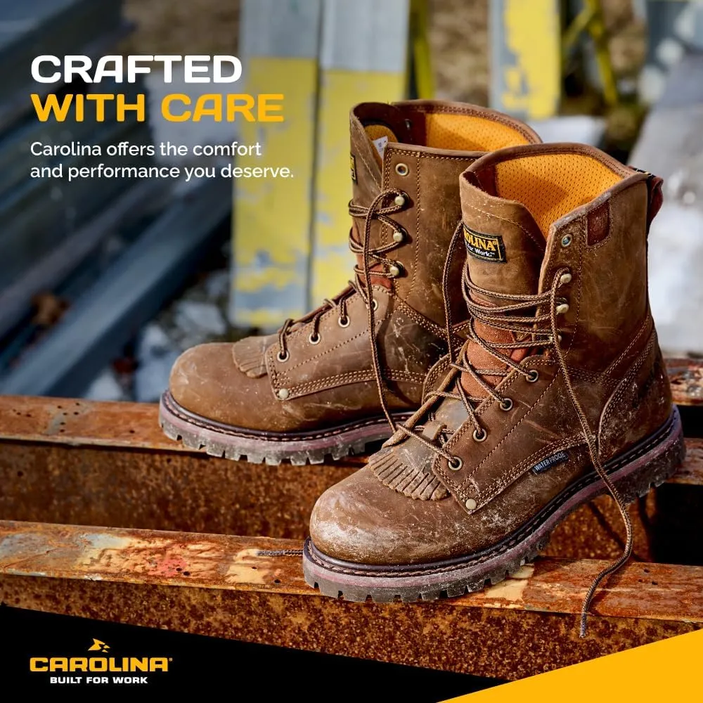 Carolina 28 Series 8'' Soft Toe Waterproof Work Boots for Men - Cigar Leather Upper, AG7 Footbed, Removable Kiltie, EH-Rated