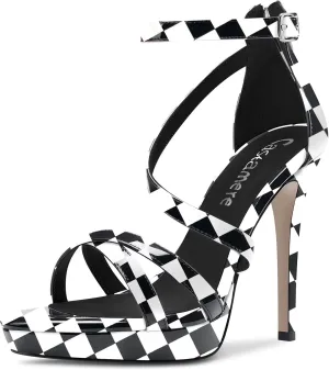 Castamere Women Stiletto High Platform Heel Open Toe Ankle Strap Gladiator Sandals Zipper Party Dress 4.7 Inches Heels