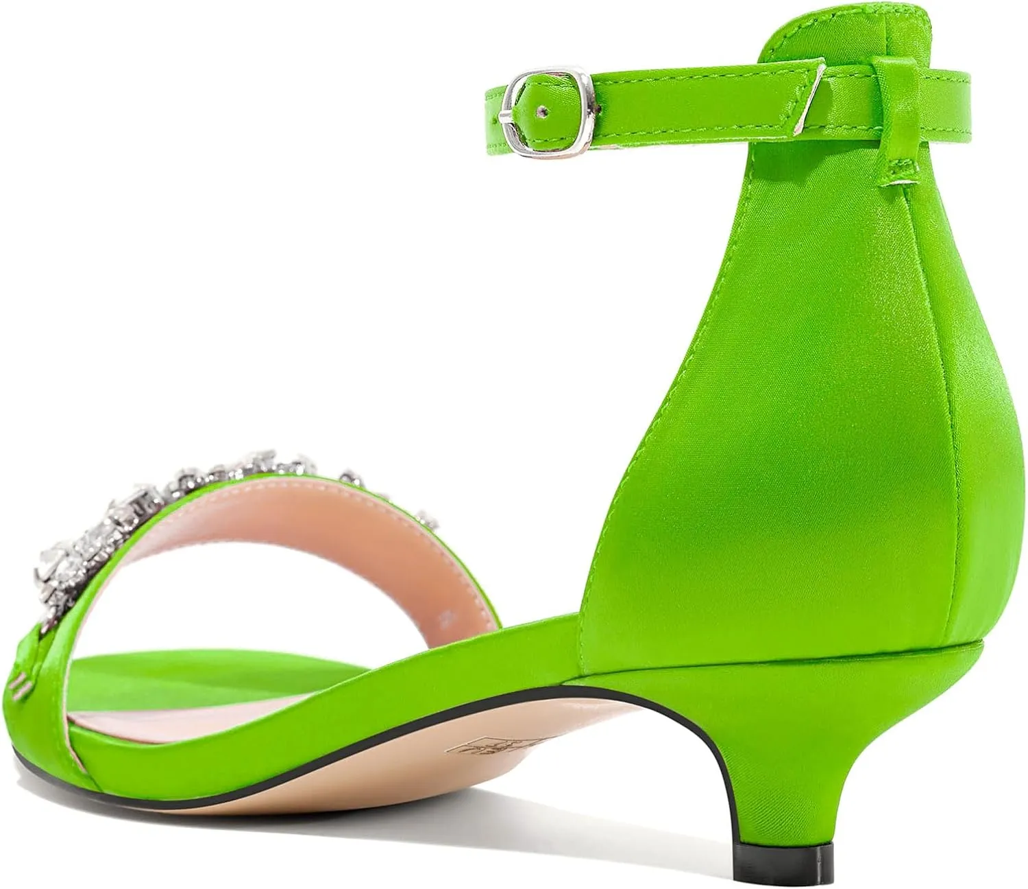 Castamere Womens Low Kitten Heel Open Toe Sandals Ankle Strap Rhinestone Crystal Wedding Dress Satin 1.2 Inches Heels