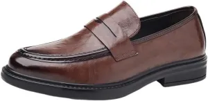 Casual Loafers for Men Vegan Leather Casual Prom Round Toe Working Office Anti-Slip Shoe Slip-on