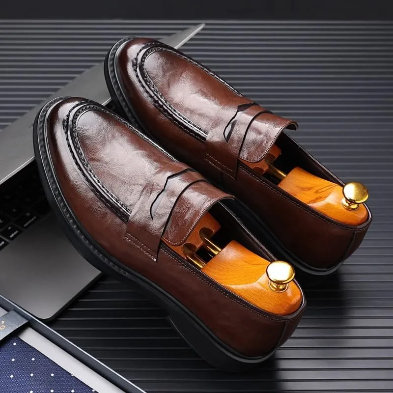 Casual Loafers for Men Vegan Leather Casual Prom Round Toe Working Office Anti-Slip Shoe Slip-on