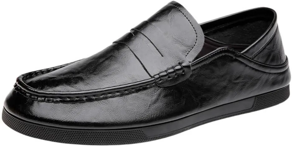 Casual Loafers for Men's Vegan Leather Moccasins Shoe Prom Round Toe Solid Color Slip-on