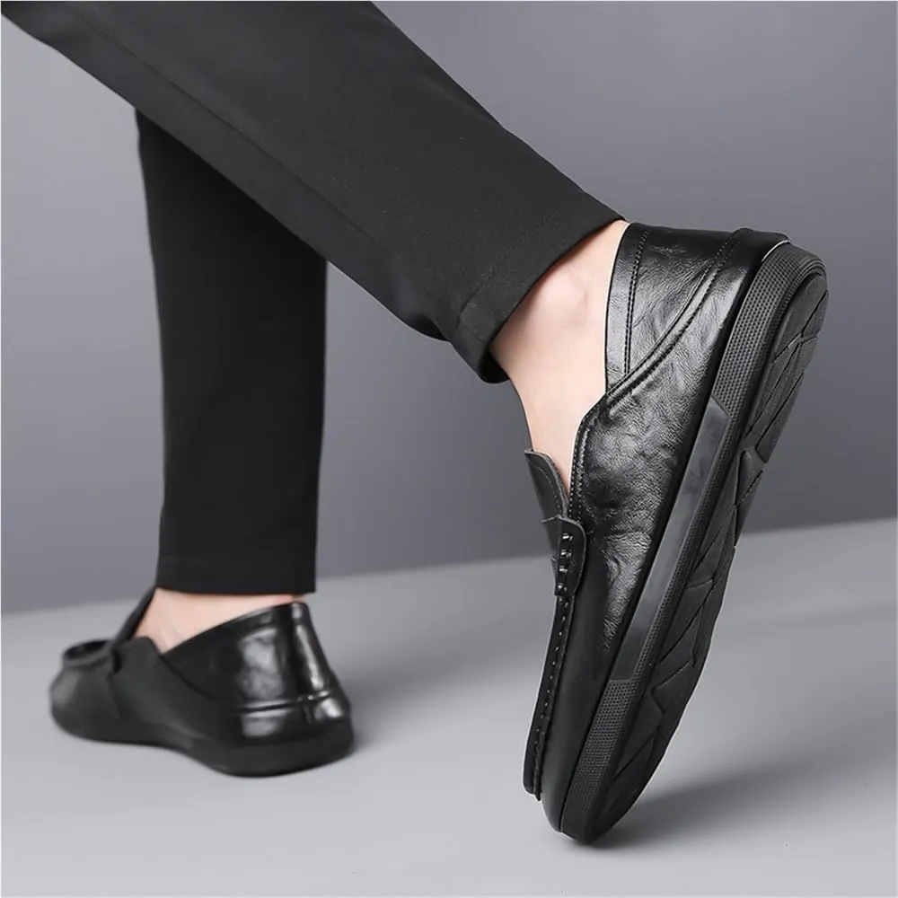 Casual Loafers for Men's Vegan Leather Moccasins Shoe Prom Round Toe Solid Color Slip-on