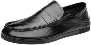 Casual Loafers for Men's Vegan Leather Moccasins Shoe Prom Round Toe Solid Color Slip-on