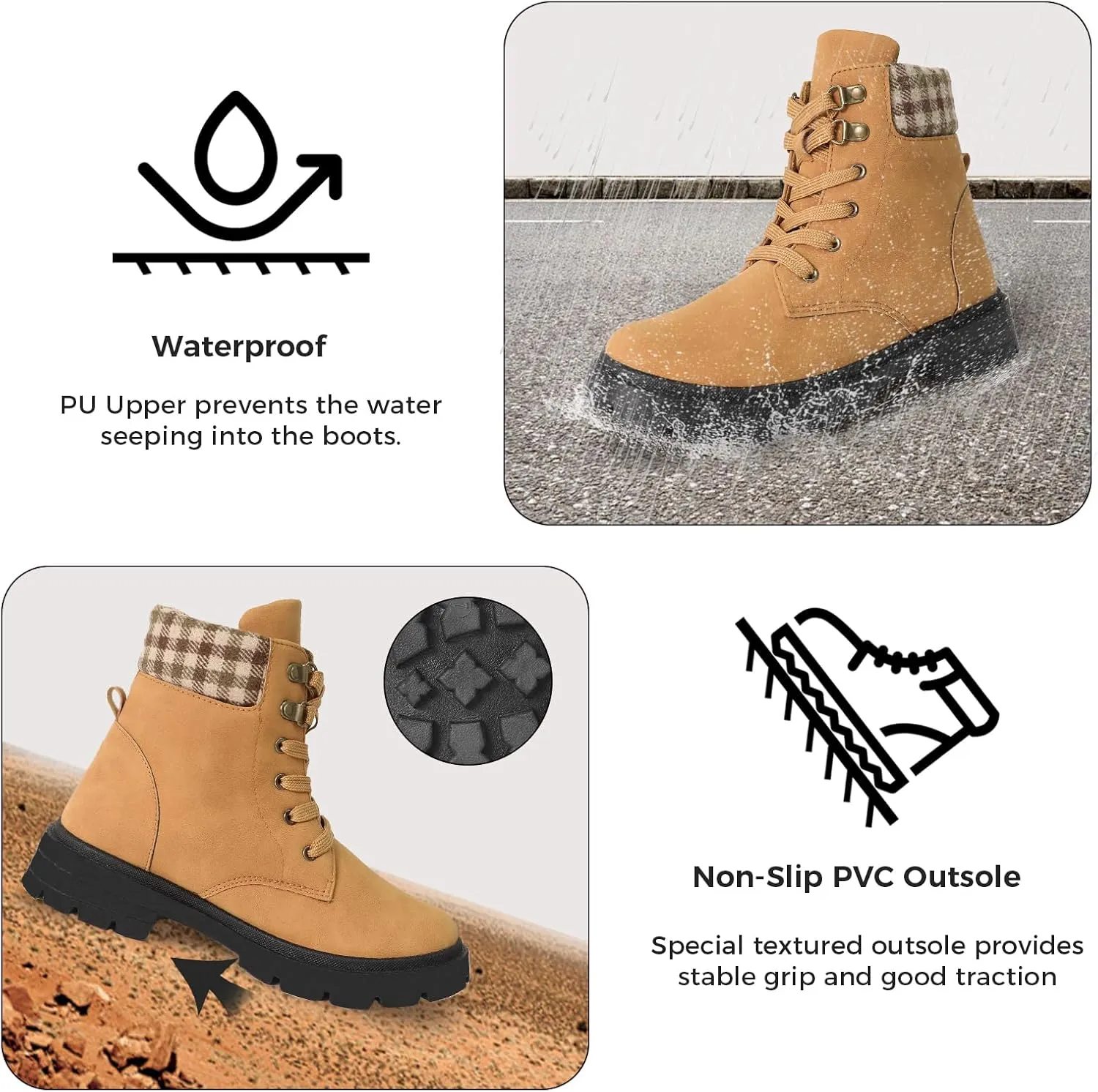 CHIN·MOON Women's Waterproof Backpacking Boots Non Slip Ankle Hiking Casual Shoes