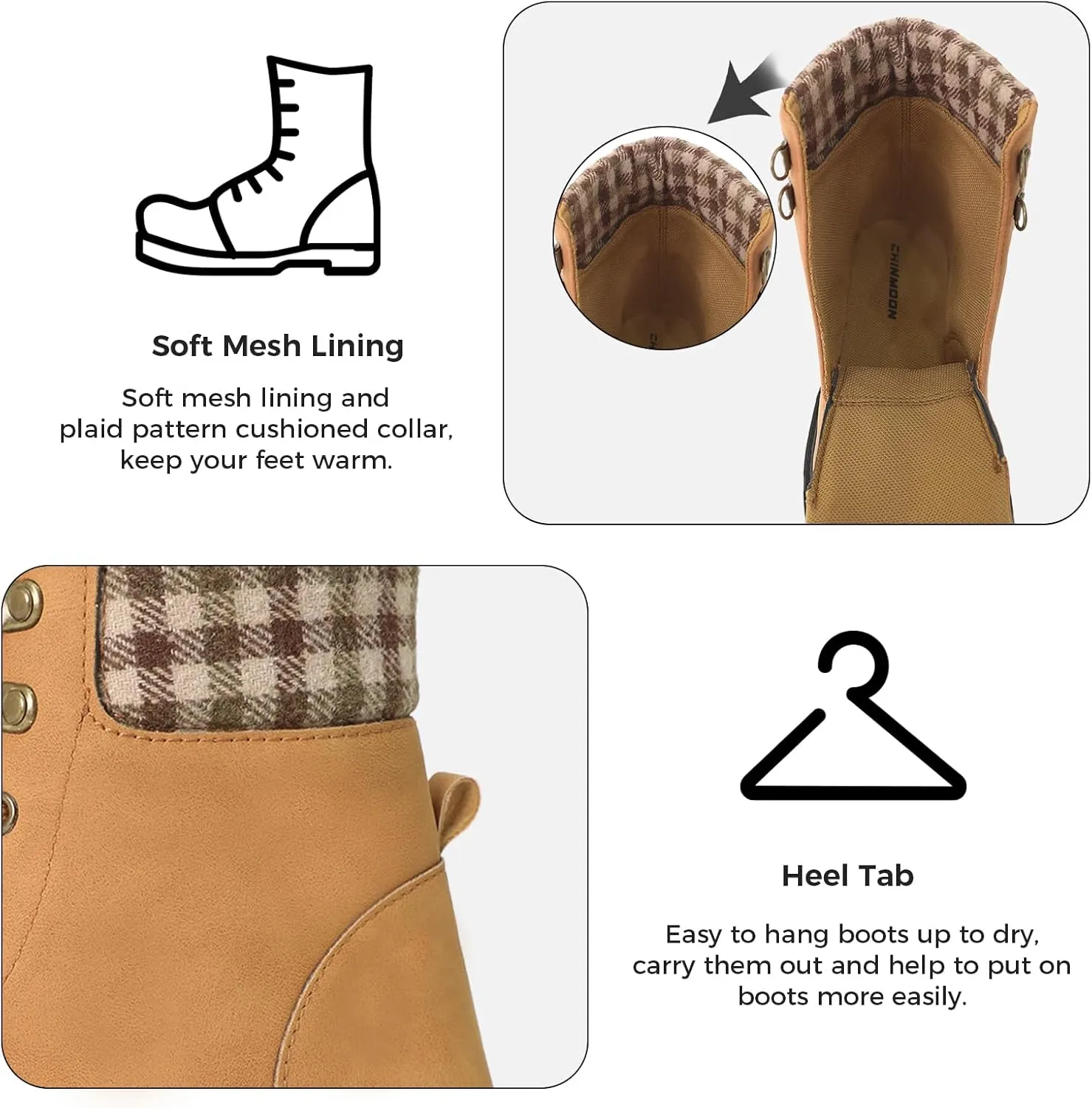 CHIN·MOON Women's Waterproof Backpacking Boots Non Slip Ankle Hiking Casual Shoes