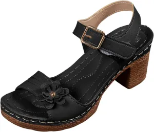 Chunky Heel Fish Mouth Women's Shoes Fashionable Casual Flower Hollow Outdoor Beach Sandals Women Hiking Wide