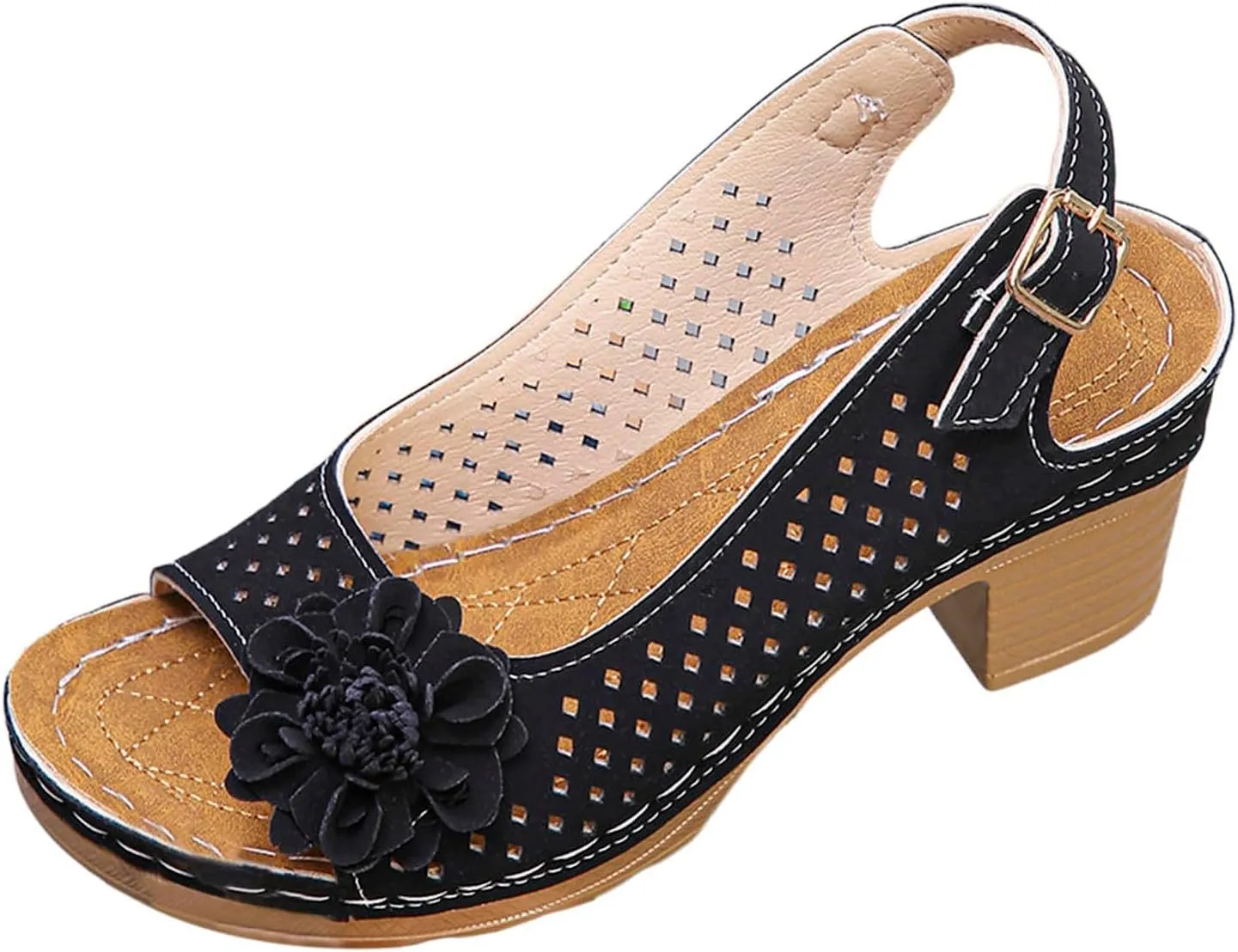 Chunky Heel Sandals For Women 2025 Orthopedic High Block Heels Fish Mouth Flowers Platform Wedge Sandals Ankle Strap Casual Hollow Out Shoes