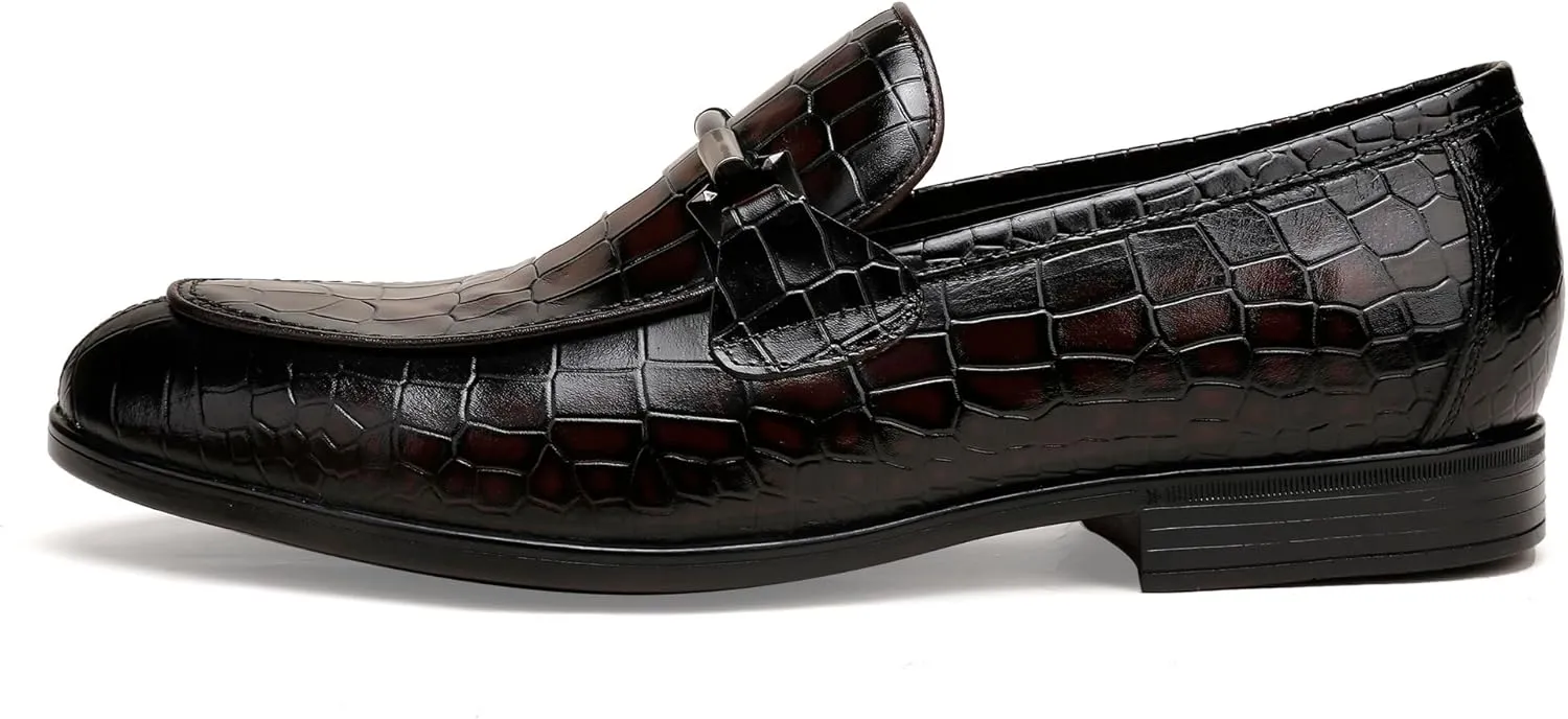 Classic Leather Dress Shoe for Mens, Fashion Crocodile Printed Penny Loafers with Metal Buckle Business Wedding Formal Shoes Slip On Loafers for Mens