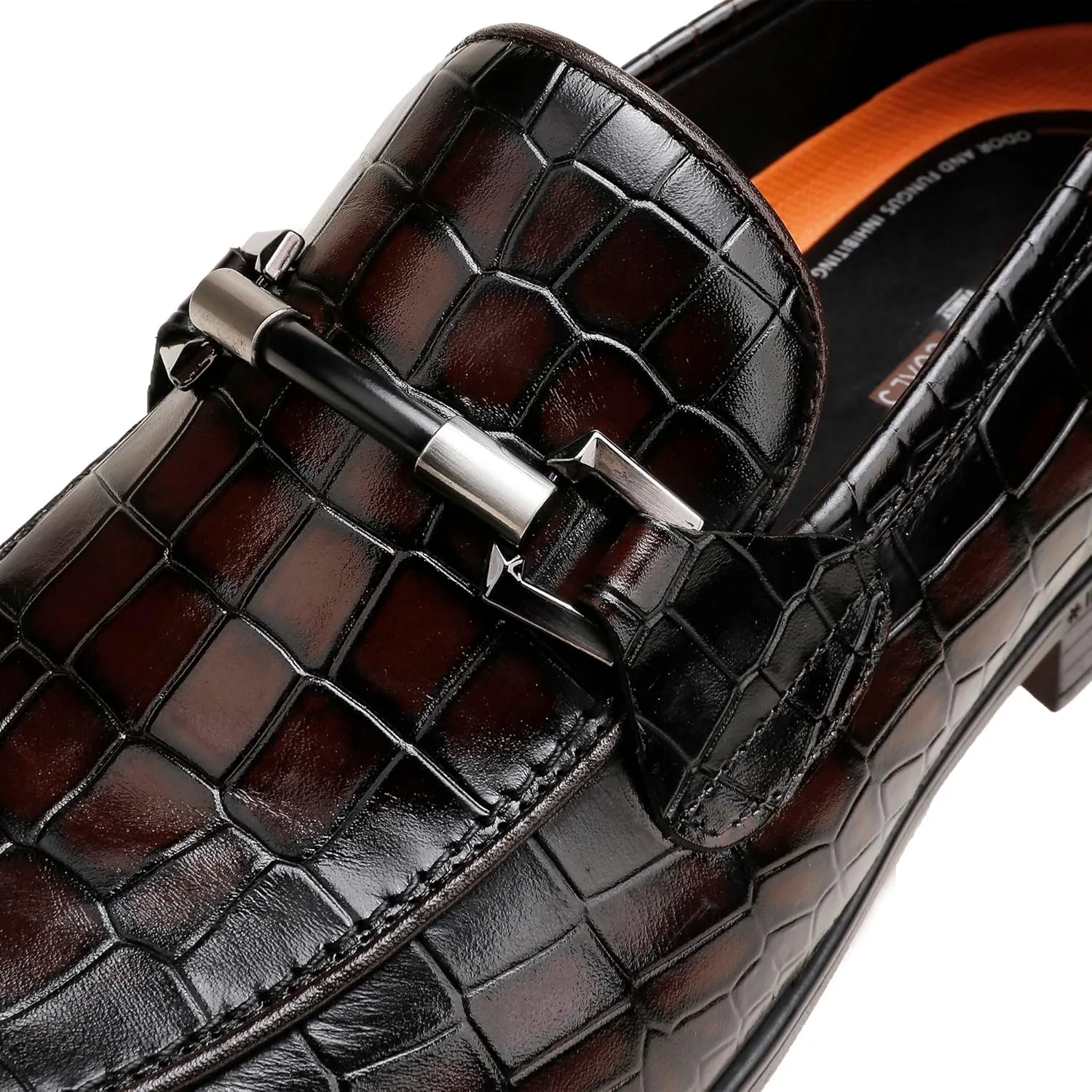 Classic Leather Dress Shoe for Mens, Fashion Crocodile Printed Penny Loafers with Metal Buckle Business Wedding Formal Shoes Slip On Loafers for Mens