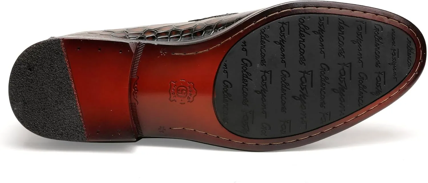Classic Leather Dress Shoe for Mens, Fashion Crocodile Printed Penny Loafers with Metal Buckle Business Wedding Formal Shoes Slip On Loafers for Mens