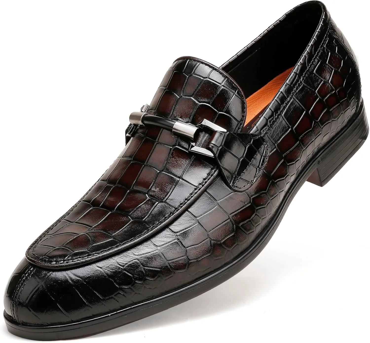 Classic Leather Dress Shoe for Mens, Fashion Crocodile Printed Penny Loafers with Metal Buckle Business Wedding Formal Shoes Slip On Loafers for Mens