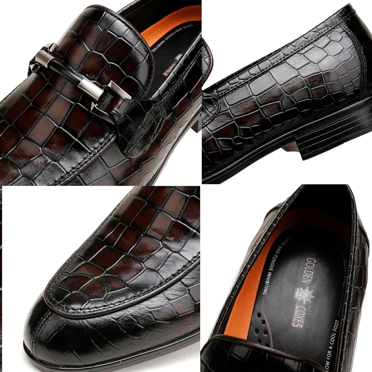 Classic Leather Dress Shoe for Mens, Fashion Crocodile Printed Penny Loafers with Metal Buckle Business Wedding Formal Shoes Slip On Loafers for Mens