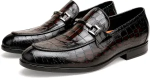 Classic Leather Dress Shoe for Mens, Fashion Crocodile Printed Penny Loafers with Metal Buckle Business Wedding Formal Shoes Slip On Loafers for Mens