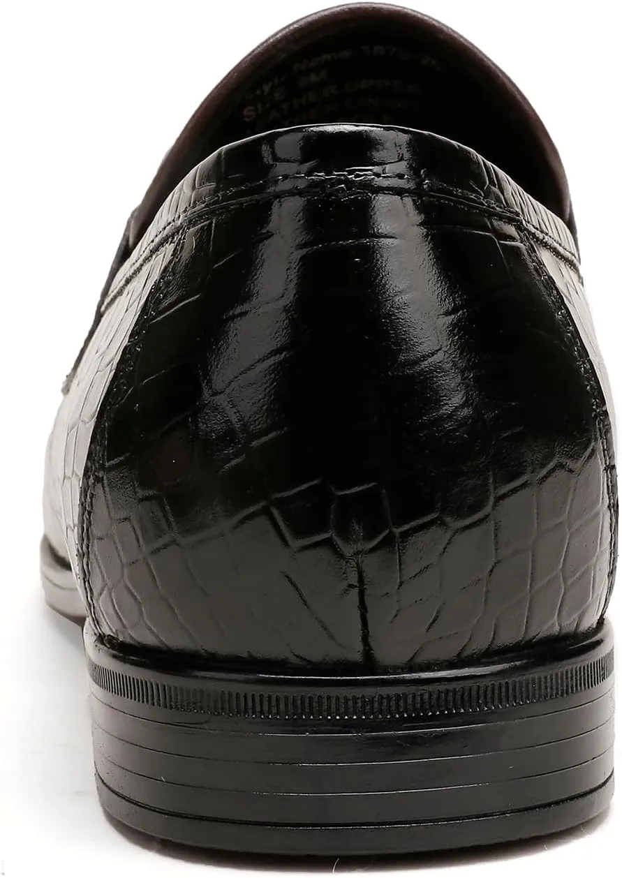 Classic Leather Dress Shoe for Mens, Fashion Crocodile Printed Penny Loafers with Metal Buckle Business Wedding Formal Shoes Slip On Loafers for Mens