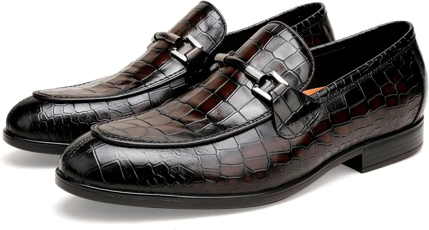 Classic Leather Dress Shoe for Mens, Fashion Crocodile Printed Penny Loafers with Metal Buckle Business Wedding Formal Shoes Slip On Loafers for Mens