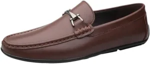 Classic Men Shoes Pure Cowhide Leather Casual Formal Office Suit Match Footwear Metal Buckle Loafers for Gentlemen