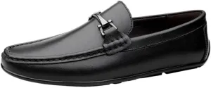 Classic Men Shoes Pure Cowhide Leather Casual Formal Office Suit Match Footwear Metal Buckle Loafers for Gentlemen