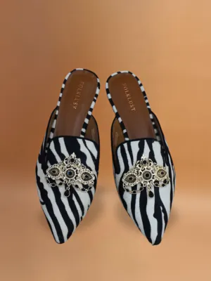 Cleopatra Zebra Calf Hair Flat Mules