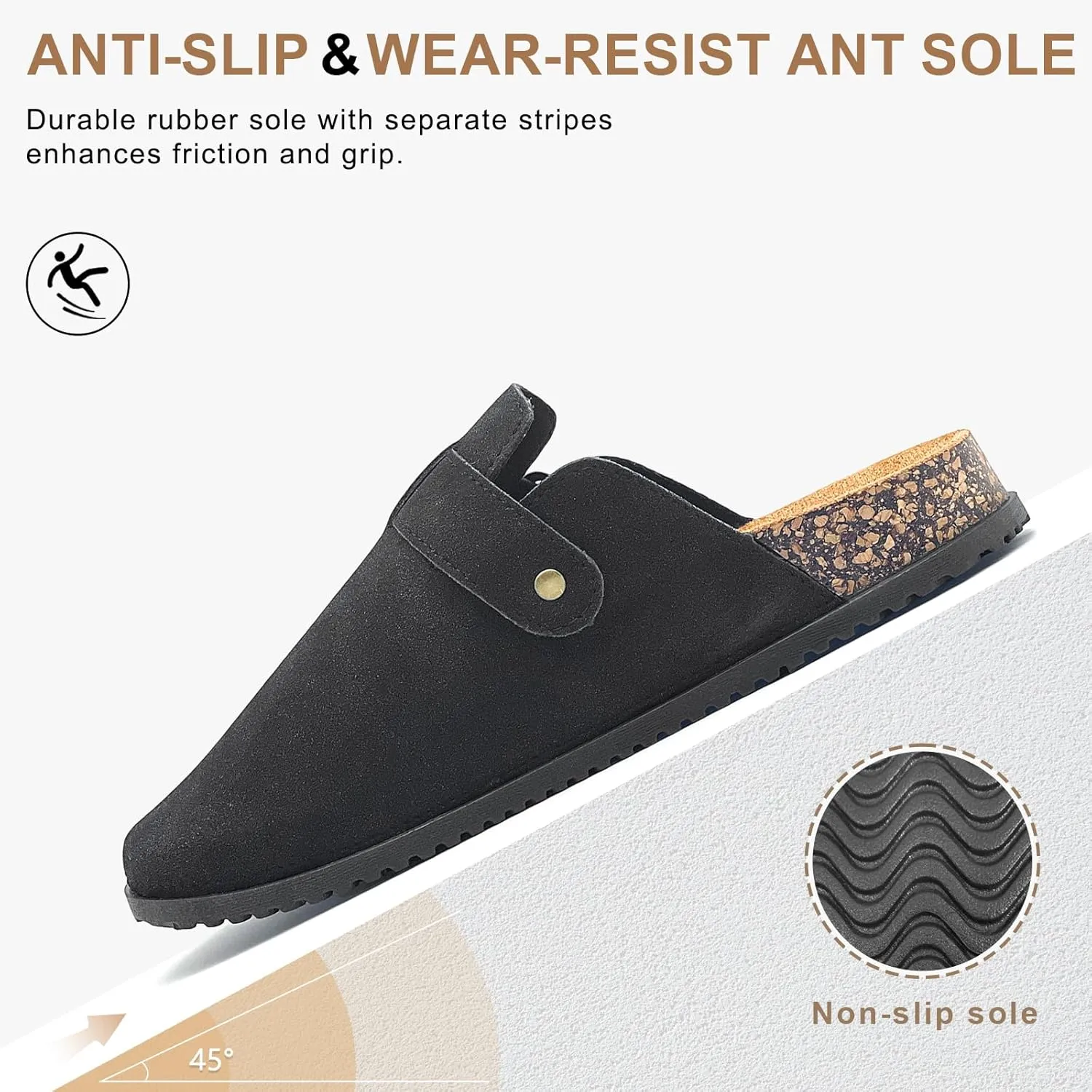 Clogs for Women and Men Suede Clogs Leather Mules Cork Footbed Sandals Potato Shoes with Arch Support Slip on Adjuestable Clog Slippers