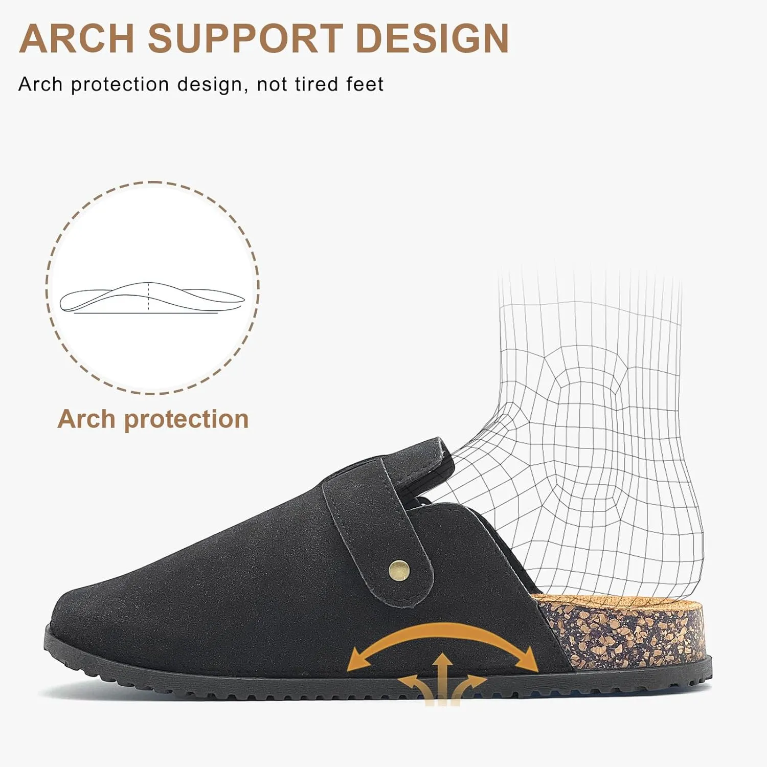 Clogs for Women and Men Suede Clogs Leather Mules Cork Footbed Sandals Potato Shoes with Arch Support Slip on Adjuestable Clog Slippers
