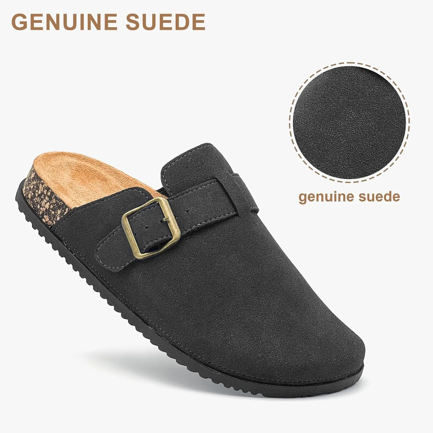 Clogs for Women and Men Suede Clogs Leather Mules Cork Footbed Sandals Potato Shoes with Arch Support Slip on Adjuestable Clog Slippers