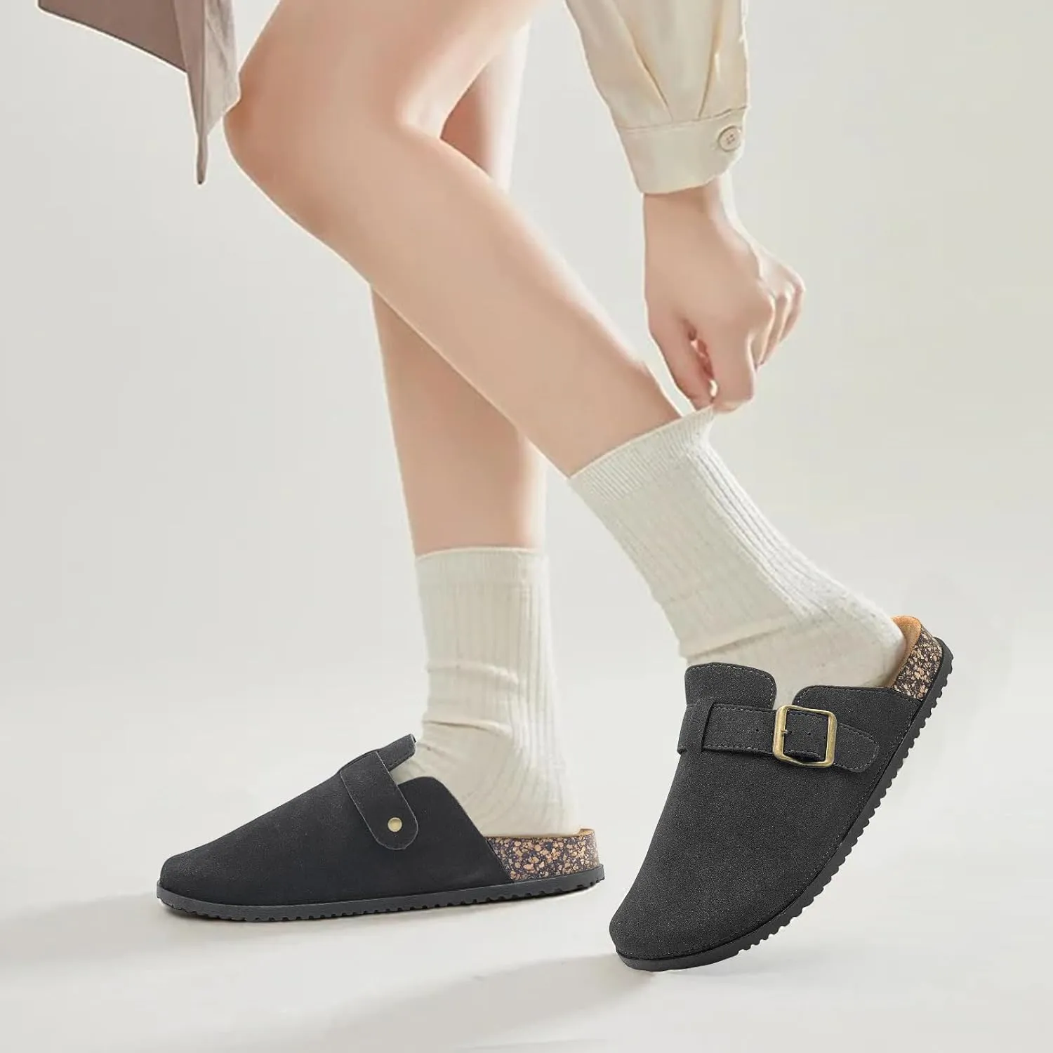 Clogs for Women and Men Suede Clogs Leather Mules Cork Footbed Sandals Potato Shoes with Arch Support Slip on Adjuestable Clog Slippers