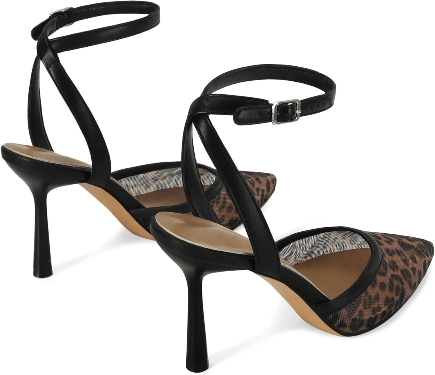 Closed Toe Mesh Heels for Women Pointed Toe Ankle Strap Stiletto Heeled Sandals Wedding Evening Dress Pumps Shoes