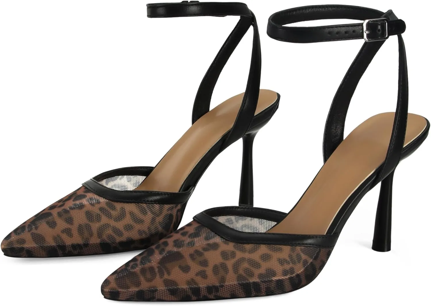 Closed Toe Mesh Heels for Women Pointed Toe Ankle Strap Stiletto Heeled Sandals Wedding Evening Dress Pumps Shoes