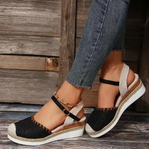 Closed Toe Platform Wedge Sandals, 2025 Espadrilles Wedges for Women Heel Casual, Women's Espadrilles Dressy Sandals, Comfortable Anti Slip Summer Shoes with Adjustable Buckle Ankle Strap