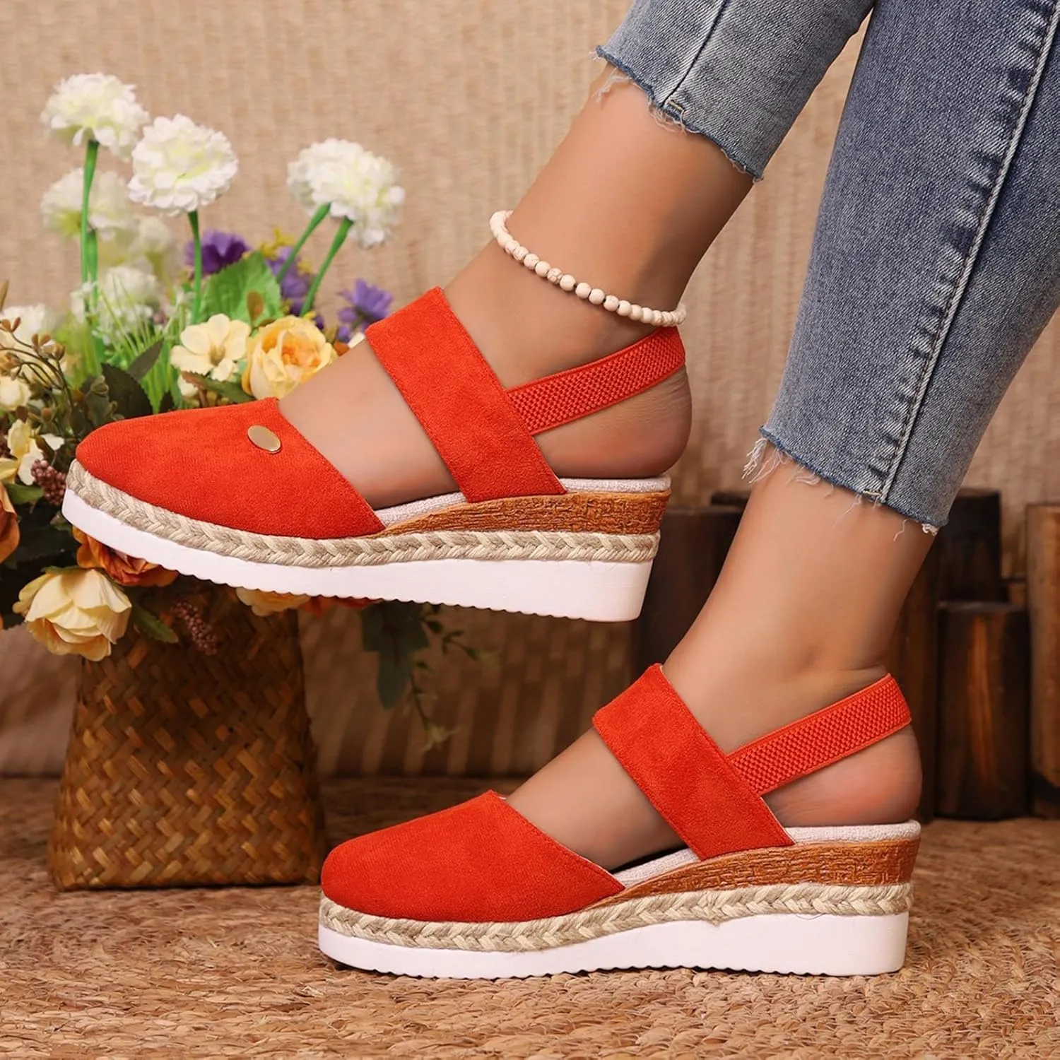 Closed Toe Platform Wedge Sandals for Women 2025 Summer Vacation Dressy Comfortable Anti Slip Beach Shoes with Adjustable Buckle Ankle Strap